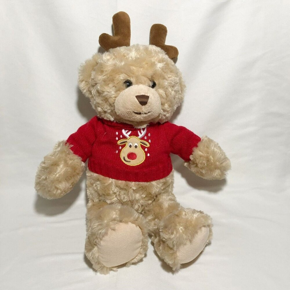 NYC Bear Christmas Reindeer Plush Toy XL Sweater Deer Antler Costume Cuddle Doll